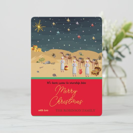 Weiße Männer mit Geschenken Krippe Save the Date (Stehend Vorderseite)