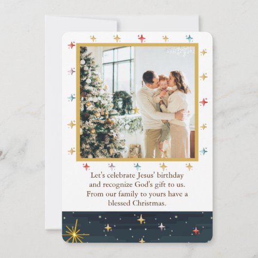 Weiße Männer mit Geschenken Krippe Save the Date (Rückseite)