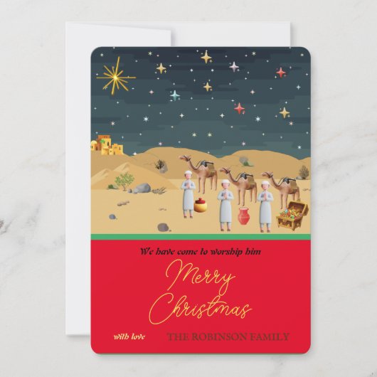 Weiße Männer mit Geschenken Krippe Save the Date (Vorderseite)