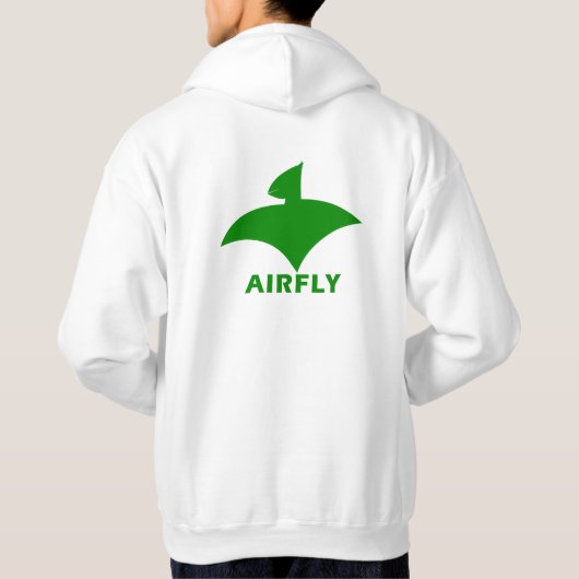 Weiße Männerjacke (Airfly) Green Hoodie (Rückseite)