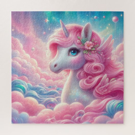 Weiße Märchen, pink und blau, Einhorn Puzzle (Vertikal)