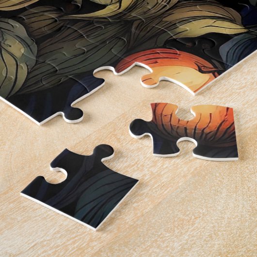 Weiße Märchenburg Nacht Vollmond Blume Puzzle (Seite)