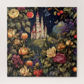 Weiße Märchenburg Nacht Vollmond Blume Puzzle (Vertikal)