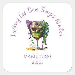 Weiße Mardi-Gras-Maske  Quadratischer Aufkleber
