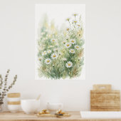 Weiße Margerite Wildblume Wasserfarben Poster (Küche)