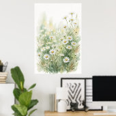 Weiße Margerite Wildblume Wasserfarben Poster (Heimbüro)