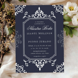 Weiße Marine-Verzierung Vintage Nuestra Boda Hochz Einladung