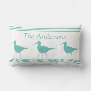 Weiße maritime Kissen Teal Blaue Strandläufer