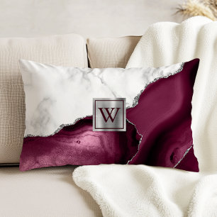 Weiße Marmor Burgunder Achat Silber Monogramm Dekokissen