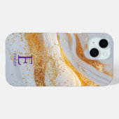 Weiße Marmor-Chic-Gold-Glitter-Monogramm Case-Mate iPhone Hülle (Rückseite (Horizontal))
