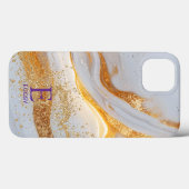 Weiße Marmor-Chic-Gold-Glitter-Monogramm Case-Mate iPhone Hülle (Rückseite (Horizontal))