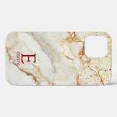Weiße Marmor-Chic-Gold-Glitter-Monogramm Case-Mate iPhone Hülle (Rückseite (Horizontal))