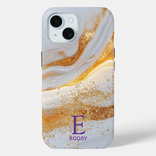 Weiße Marmor-Chic-Gold-Glitter-Monogramm Case-Mate iPhone Hülle (Rückseite)