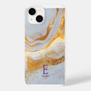Weiße Marmor-Chic-Gold-Glitter-Monogramm Case-Mate iPhone 14 Hülle