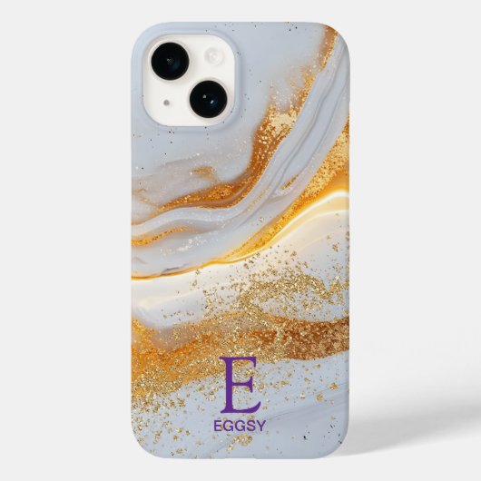 Weiße Marmor-Chic-Gold-Glitter-Monogramm Case-Mate iPhone Hülle (Rückseite)