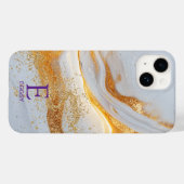 Weiße Marmor-Chic-Gold-Glitter-Monogramm Case-Mate iPhone Hülle (Rückseite (Horizontal))