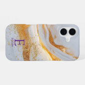 Weiße Marmor-Chic-Gold-Glitter-Monogramm iPhone 16 Hülle (Rückseite (Horizontal))
