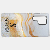 weiße Marmor Chic Gold Glitter Monogramm Samsung Galaxy Hülle (Rückseite (Horizontal))