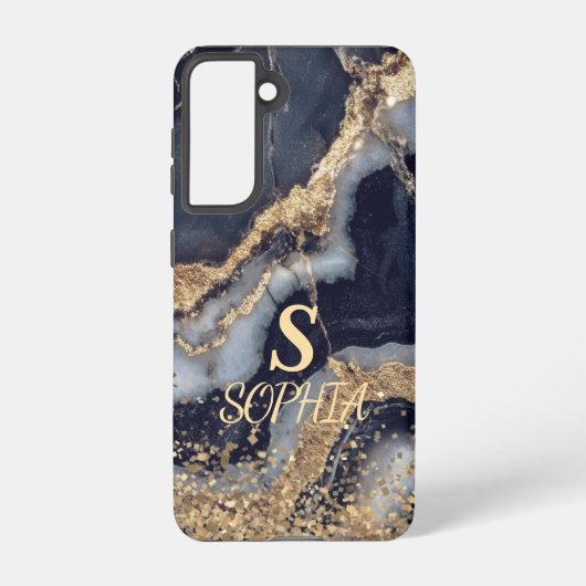 weiße Marmor-Chic-Gold-Glitter-Monogramm Samsung Galaxy Hülle (Rückseite)