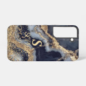 weiße Marmor-Chic-Gold-Glitter-Monogramm Samsung Galaxy Hülle (Rückseite (Horizontal))