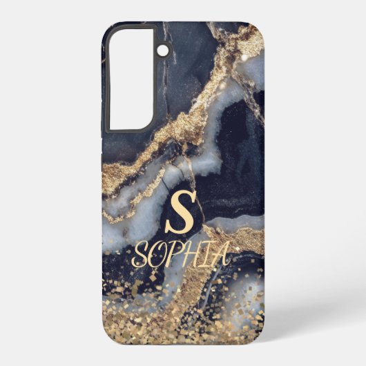 weiße Marmor-Chic-Gold-Glitter-Monogramm Samsung Galaxy Hülle (Rückseite)