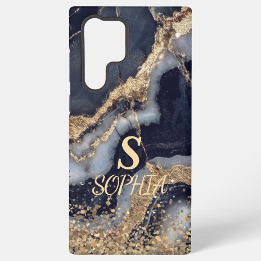 weiße Marmor-Chic-Gold-Glitter-Monogramm Samsung Galaxy Hülle (Rückseite)