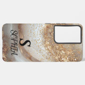 weiße Marmor-Chic-Gold-Glitter-Monogramm Samsung Galaxy Hülle (Rückseite (Horizontal))