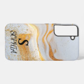 weiße Marmor-Chic-Gold-Glitter-Monogramm Samsung Galaxy Hülle (Rückseite (Horizontal))
