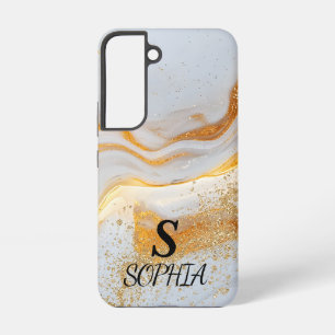 weiße Marmor-Chic-Gold-Glitter-Monogramm Samsung Galaxy Hülle