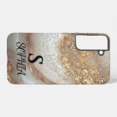 weiße Marmor-Chic-Gold-Glitter-Monogramm Samsung Galaxy Hülle (Rückseite (Horizontal))