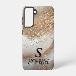 weiße Marmor-Chic-Gold-Glitter-Monogramm Samsung Galaxy Hülle