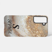 weiße Marmor-Chic-Gold-Glitter-Monogramm Samsung Galaxy Hülle (Rückseite (Horizontal))