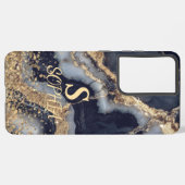 weiße Marmor-Chic-Gold-Glitter-Monogramm Samsung Galaxy Hülle (Rückseite (Horizontal))