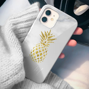 Weiße Marmor Gold Ananas Monogramm Case-Mate iPhone Hülle