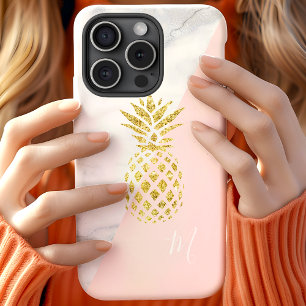 Weiße Marmor Gold Ananas Rosa Pastell Monogramm Case-Mate iPhone Hülle