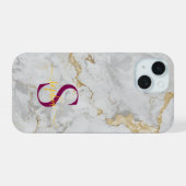 weiße Marmor-Gold-Glitter-Monogramm iPhone 15 Hülle (Rückseite (Horizontal))