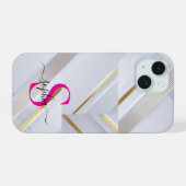 weiße Marmor-Goldlinien-Monogramm iPhone 15 Hülle (Rückseite (Horizontal))