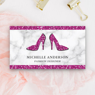 Weiße Marmor-Hot-Pink-Glitter-High-Heels Visitenkarte