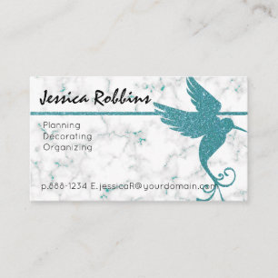Weiße Marmor mit Türkis Glitter Kolibri Elegant Visitenkarte