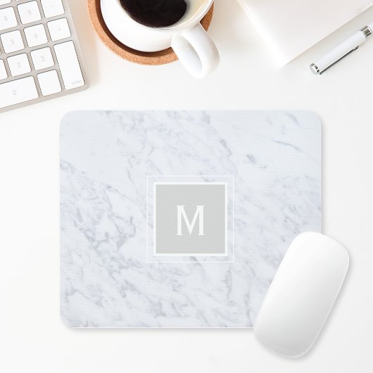 Weiße Marmor-Monogramm Mousepad