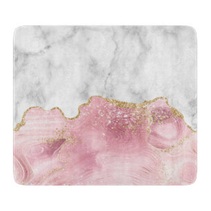 Weiße Marmor-Pastellrosa-Achat-Gold-Glitter Schneidebrett