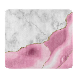 Weiße Marmor-Rosa-Achat-Gold-Glitter Schneidebrett
