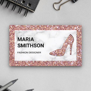 Weiße Marmor-Roségold-Glitter-High-Heels Visitenkarte