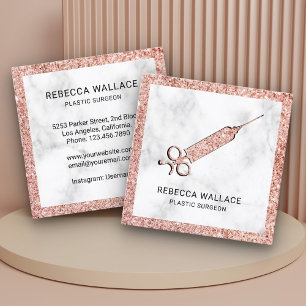 Weiße Marmor-Roségold-Spritze Plastischer Chirurg Quadratische Visitenkarte