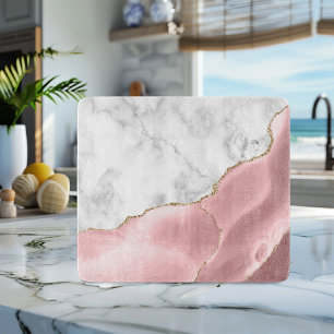 Weiße Marmor-Rosérote Achat-Gold-Glitter Schneidebrett