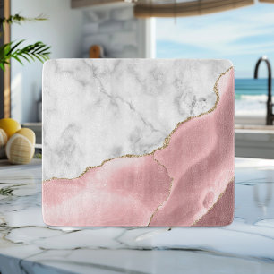 Weiße Marmor-Rosérote Achat-Gold-Glitter Schneidebrett