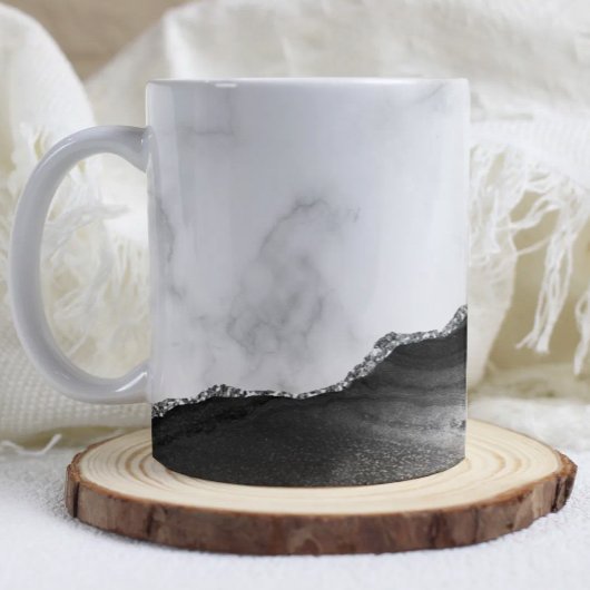 Weiße Marmor-Schwarze Achat-Silber-Glitter Kaffeetasse
