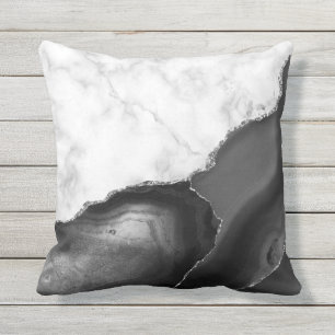 Weiße Marmor-Schwarze Achat-Silber-Glitter Kissen