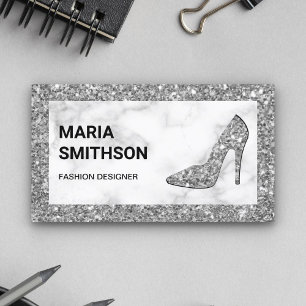 Weiße Marmor Silber Glitter High Heels Visitenkarte