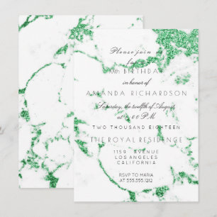 Weiße Marmor Smaragd Gras Grüne Glitter Geburtstag Einladung